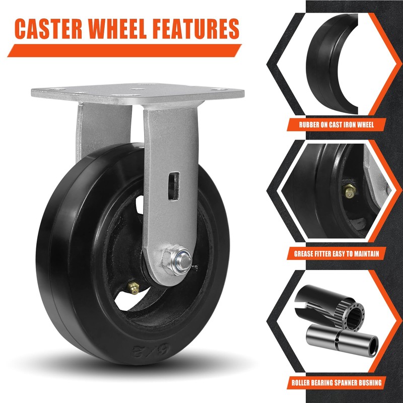 CWfutureparts Caster Wheels 6" x 2" Heavy Duty Industrial Casters,Rubber
