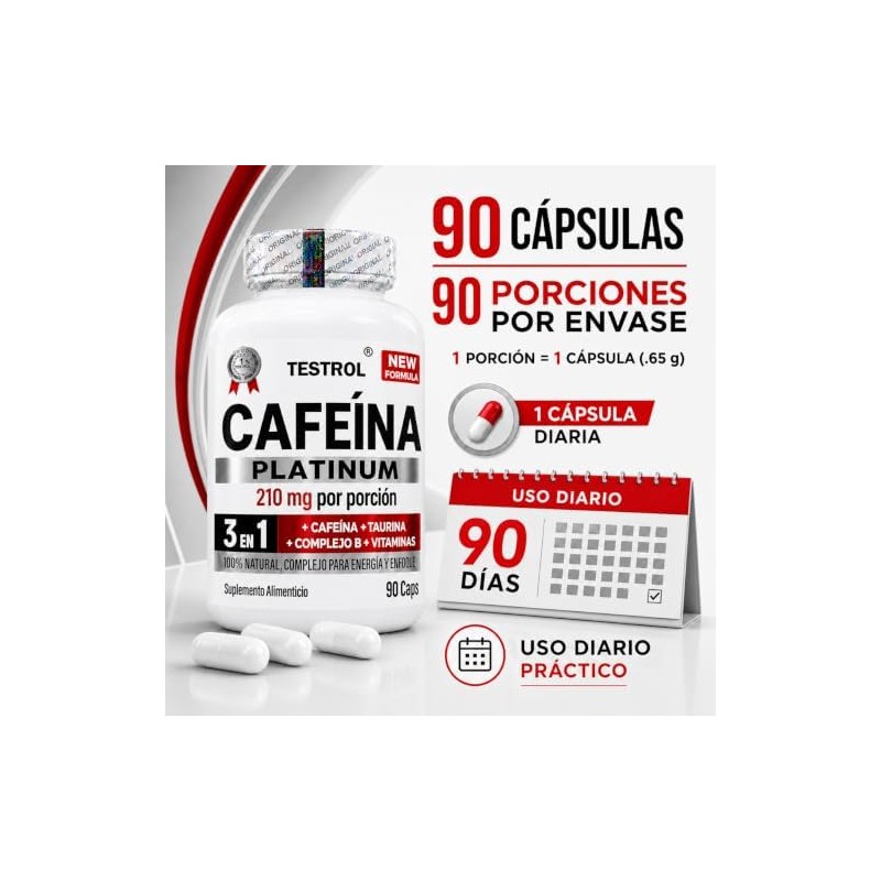 Cafeína Platinum 210mg Fórmula con Taurina, Magnesio y Complejo B
