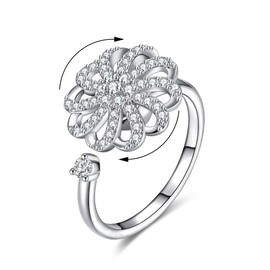 AOEDEJ Fashion Women Anti-anxiety Spinning Rings Open Adjustable Rotating Cubic Zirconia Wedding Rings