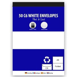 50 White C6 Envelopes, 80gsm - Peel & Seal