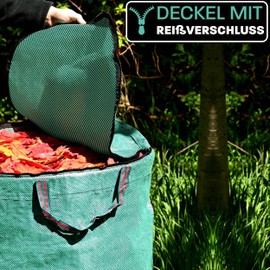 6 x Garden Waste Bags 300 Litres with Lid - Leaf Bag with 4 Tear-Resistant Handles - Stable - Foldable - Reusable - Robust Polypropylene