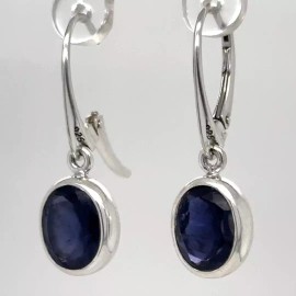 Amber America Genuine, Natural Blue IOLITE Oval Earrings 925 STERLING SILVER Leverback #32e