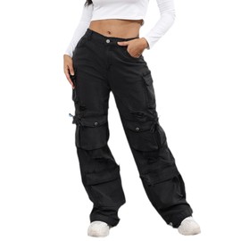 ThusFar Women's Baggy Cargo Pants Fashion Multi-Pocket Relaxed Fit Jeans Ripped Denim Pants Streetwear Black XL