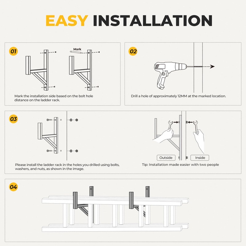BougeRV Side Mount Trailer Ladder Rack, 4 Racks Heavy Duty