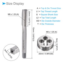 CoCud Tap and Die Set, M8 x 1.25 Thread, Left Hand Metric High-Speed Steel Machine Screw Tap & Round Die Tool Kit - (Applications: for Threading Tapping Repairing), 1-Set