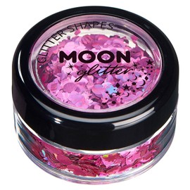 Moon Glitter Holographic Glitter Shapes - 100% Cosmetic Glitter for Face, Body, Nails, Hair and Lips - 3g - Pink