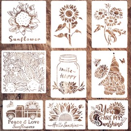 Yosugar Pack of 9 Sunflower Stencils, Wall Stencils, Painting Stencils for Scrapbooking Drawing Tracking Wall Home Decoration DIY Gift Cards Gifts Children (Sunflower-9 Pieces)