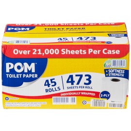 POM Pom Embossed 2-ply Toilet Paper, White, 45 Rolls, 473 Sheets