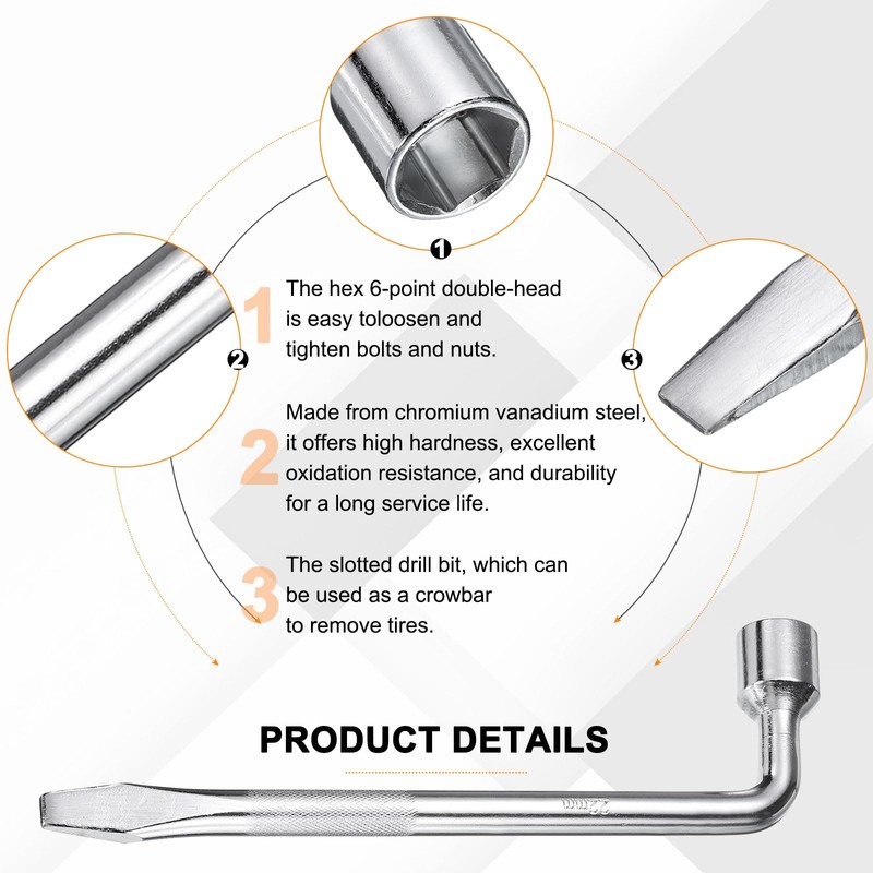 sourcing map Car Spare Tire Lug Wrench 22mm Carbon Steel