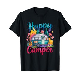 Funny Happy Camper Camping Apparel Trailer RV Kids Women T-Shirt