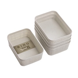 BINO | Woven Plastic Basket | XS (Natural), 5-Pack | THE JUTE COLLECTION | Home Organization, Space - Saving Storage, Stylish Design | Jute Basket | Plastic Storage Basket