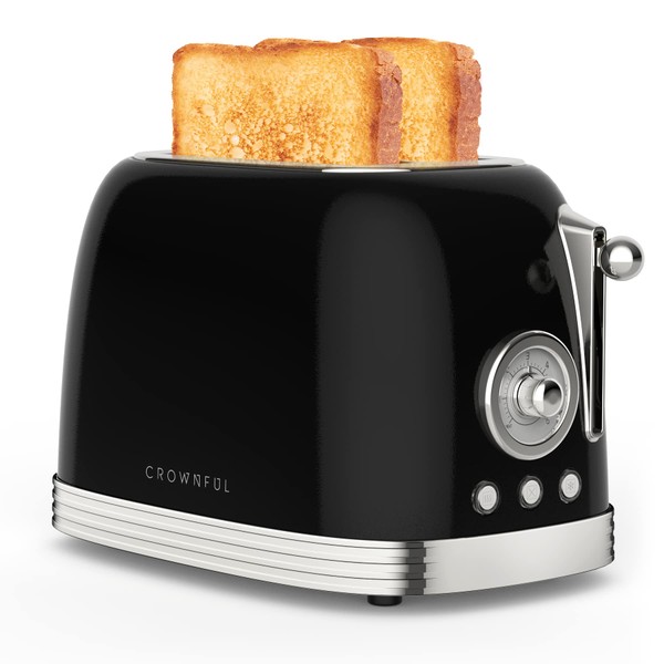 CROWNFUL 2-Slice Toaster, Extra Wide Slots Toaster, Retro Stainless Steel