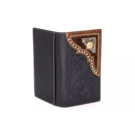 Western Bifold Wallet Black Checbook Genuine Leather Sheriff Star Wallet Studs