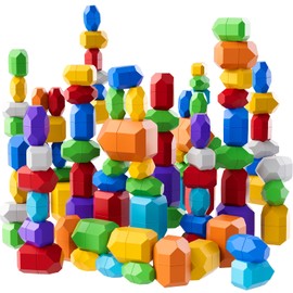 Lucky Doug 50 PCS Extra-Large Stacking Rocks Toys for Age 1-3 2-4, Safe Montessori Stacking Building Blocks Stones Toddlers Toy for 1 2 3 4 Year Old Boy Girl, Sensory Toys Gifts for Kids Age 1-2 2-4