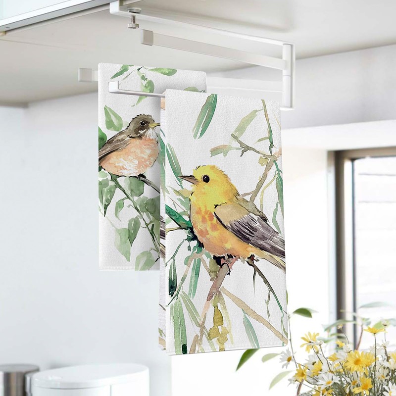 Uruney Spring Summer Birds Kitchen Dish Towels Set of 2,