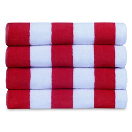 Casa Lino Large Beach Towel Set - Beach Towels Oversized - Highly Absorbent & Quick Dry Pool Towels - Soft 100% Cotton Large Bath Towel Set - 60" x 30" - Pack of 4 - (Calementine Sea Red)