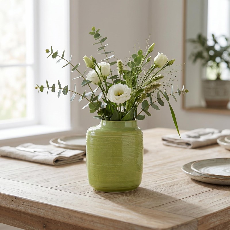 Wancetang Green Ceramic Vase, 7 Inch, Slanted Mouth