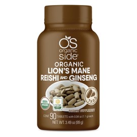 OS Organic Side - Lion's Mane, Reishi & Ginseng 100% Pure Organic 90 Tablets - Adaptogens - Certified USDA - Non GMO - Plant-Based