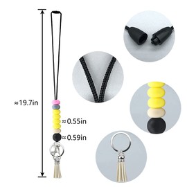 POPLOPP 2PCS Cute Lanyards for Id Badges and Keys for Women Teacher，Silicone Beaded Breakaway Lanyard with Keychain for Nurse Students Employees Office worker (Yellow)