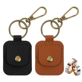 Ymapinc Portable Travel Ring Holder Pouch,2Pcs Leather Ring Holder Keychain,Keychain Rings Bag for Purse, Jewelry Key Chain Bag for Rings, Necklaces, Coins, Medallions (Black)