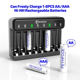 PEYHFCCE AA AAA 8 Bay Battery Charger with USB-C High-Speed Charging, Independent Slot for 1.2V Ni-MH Rechargeable Batteries