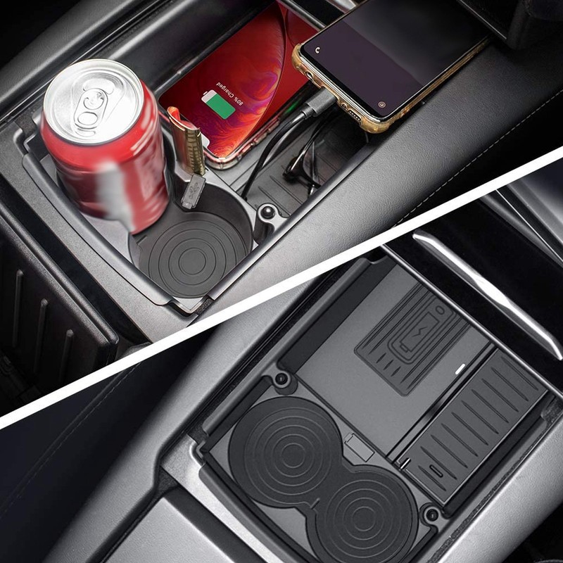 Wireless Phone Charging Pad Organizer Box with Water Cup Holder