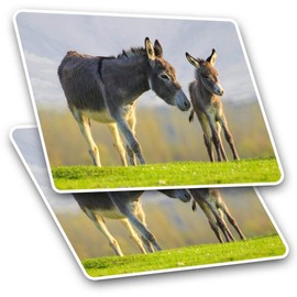 Rectangle Stickers (Set of 2) 10cm - Cute Donkey and Baby Animal Fun Decals for Laptops,Tablets,Luggage,Scrap Booking,Fridges, 12923