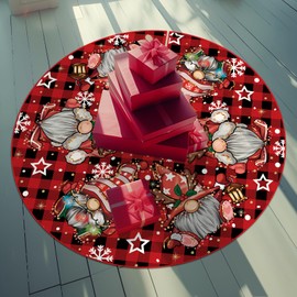 Tian Zhun Christmas Tree Skirt Red Buffalo Plaid Tree Skirt Glitter Gnomes Snowflake Xmas Party Winter Holiday Tree Mat 30 Inch for Indoor Outdoor Decorations