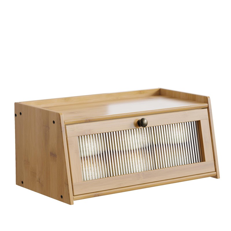 K KELBEL Bamboo Bread Box for Kitchen Counter，Bread Box with