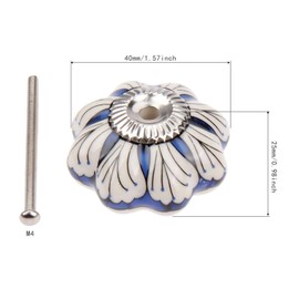 dophee Cabinet Knobs Set, 4-Pack Vintage Pumpkin Drawer Pulls, Ceramic Handles for Dresser Kitchen Cupboard Wardrobe Door Home Decoration, Blue, with Mounting Screws