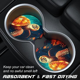 Aiawoxc Car Cup Holder Coasters, 2 Pack Universal Auto Anti Slip Insert Coaster with A Finger Notch, Cute Car Assecories for Women Men, Cup Mat for Most Interior, Turtles