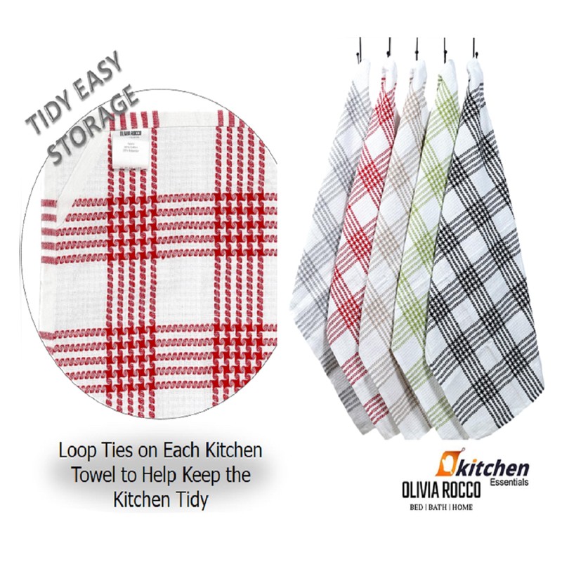 Olivia Rocco Pack of 5 Houndstooth Kitchen Tea Towels Cotton