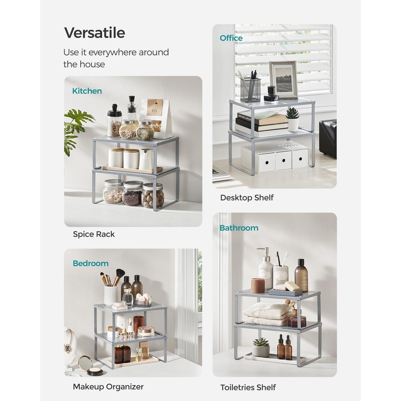 SONGMICS Spice Racks, Set of 2 Metal Cabinet Shelf Organizers,