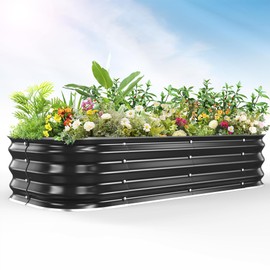 FCCRETA Galvanized Raised Garden Bed for Gardening,4x2x1ft Metal Planter Boxes Outdoor for Vegetable,Flower,Herb,Modular Above Ground Growing Container,Black