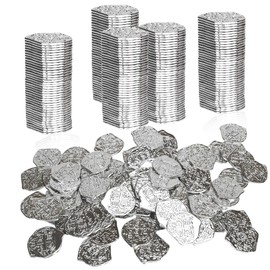LVYOUIF 100 PCS Pirate Silver Coins Plastic Play Treasure Coins Pirate Treasure Fake Kids Toy Coins St.Patrick's Coin for Pirate Party Pirate Tokens Coins Toy Irregular Silver