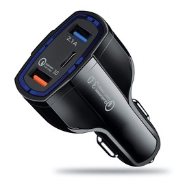 Simply SUSB05 Single Type-C Slot & Dual USBQC 3.0 5v/2.1A Super Fast Charge Car Charger with LED Light Indicators for Apple Android and Other USB Devices