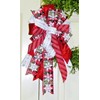 Handmade 10 " RED PLAID w FLOCKED GLITTER SNOWFLAKES WIRED