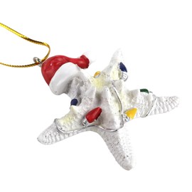 Resin Starfish with Santa Hat Ornament, Nautical Christmas Tree Decoration, 2.25 Inches