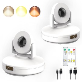 Wireless LED Spotlight 2 Pack, Rechargeable Uplights Battery Powered Picture Lights with Remote, Stick Spot Lights Puck Light with Timer Dimmable for Wall Display Dartboard Painting Accent Closet