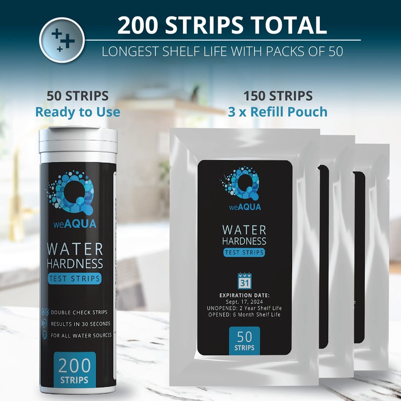 WeAQUA DoubleCheck Water Hardness Test Kit 200 Strips with Sample