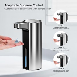 EKO Aroma 9 fl oz Automatic Liquid Soap Dispenser, Rechargeable & Water-Resistant for Kitchen and Bathroom with Adjustable Soap Dispensing Volume Control (Chrome Metallic)