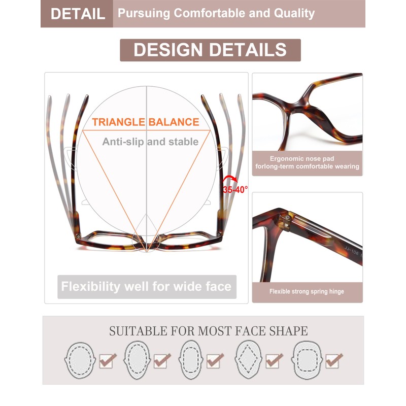 EYEURL 4 Pack Fashion Oversized Reading Glasses for Women Men