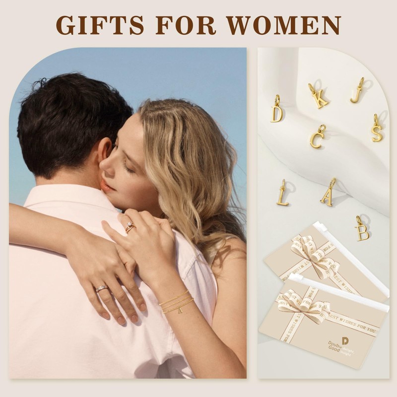 doubgood 14K Gold Plated Gold Bracelets for Women, Dainty Initial
