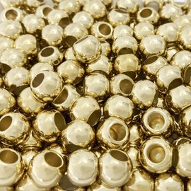400 abalorio acrílicas redondas de 10 mm con orificio grande de 4,8 mm, oro brillante
