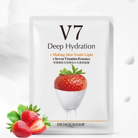 BIOAQUA V7 Deep Hydration Making Facial Skin Youth Seven Vitamins Essence Orange Kiwi Apple Strawberry Face Mask Refreshing Moisturizing Natural Extract 30g x 8 PCS