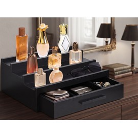 3-Tier Perfume Organizer for Fragrance Storage – Wooden Display Rack with Drawers for Bathroom Countertops