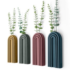 Ziliny 4 Pack Wood Wall Planter Indoor Wall Decor Plant Holders Boho Wood Hanging Planter Wood Vases for Modern Farmhouse Living Room Bedroom Rainbow Decor (Morandi Color)