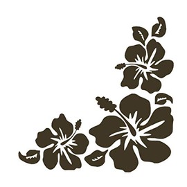 Hibiscus Corner Flower Vinyl Sticker Decals (Pack of 2) for Car Bumper Window Laptop Tablet Phone (3" x 3", Black)