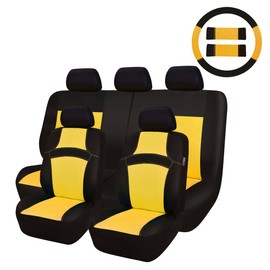 CAR PASS Rainbow Universal Fit Car Seat Cover -100% Breathable with 5mm Composite Sponge Inside,Airbag Compatible (14PCS, Yellow)