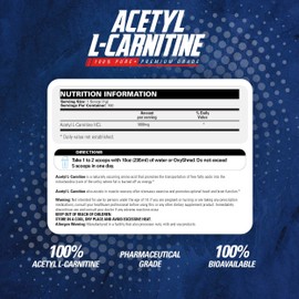 EHP Labs EHP Labs Acetyl L Carnitine Powder - Supports Natural Energy Production, Assists in Healthy Brain Function, Supports Heart Health, Vegan, Gluten Free, Non GMO - 100 Servings